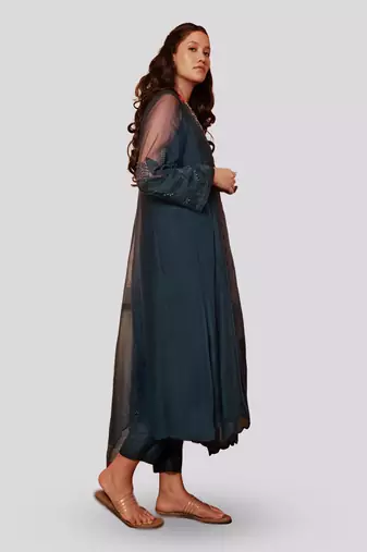Teal blue roohani kurta set