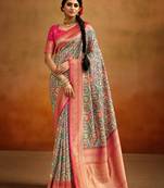 Baby Pink Color Weaved Kalamkari From Banaras silk blend Saree With Blouse