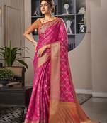 Rose pink color weaving handloom silk designer saree with blouse