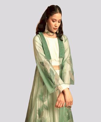 Sage green and ivory nia jacket skirt set 4