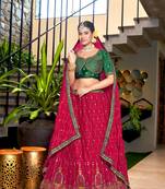Chinon Crushed Red Color  Sequence &Embroidery Work Lehanga Choli Set