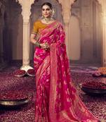 Beige & pink color jacquard weaving dola silk designer saree with blouse