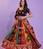 MULTICOLOR HAND BLOCK PRINT PURE COTTON TRADITIONAL NAVRATRI GARBA WEDDING FUNCTION FESTIVAL SEMI STITCHED LEHENGA CHOLI