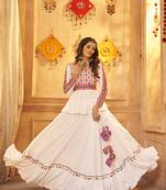WHITE THREAD EMBROIDERED WITH MIRROR VISCOSE RAYON TRADITIONAL NAVRATRI WEDDING FUNCTION FESTIVAL STITCHED LEHENGA CHOLI