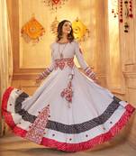 SKY BLUE THREAD EMBROIDERED WITH MIRROR VISCOSE RAYON TRADITIONAL NAVRATRI FESTIVAL STITCHED LEHENGA CHOLI