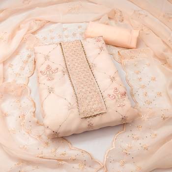 Women's beige sequence embrodiery with designer embroidered dupatta georgette dress material 2