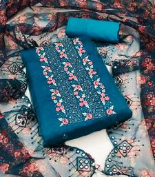Women's teal blue sequence embrodiery with designer digital print dupatta organza dress material