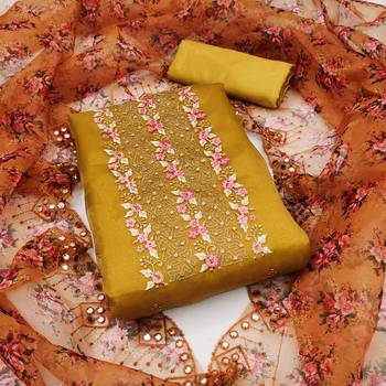 Women's yellow sequence embrodiery with designer digital print dupatta organza dress material 2