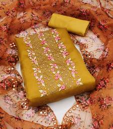 Women's yellow sequence embrodiery with designer digital print dupatta organza dress material