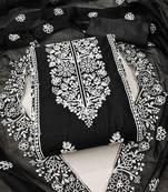 Women's black embrodiery with designer embroidered dupatta chanderi cotton dress material
