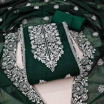 Women's green embrodiery with designer embroidered dupatta chanderi cotton dress material 1