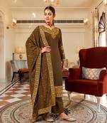 Brown color vichitra silk blend semi stitched embroidered salwar kameez