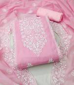 Women's pink embrodiery with designer embroidered dupatta chanderi cotton dress material