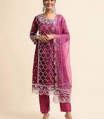 Wine embroidered faux georgette pakistani salwar suit