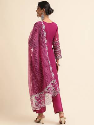 Wine embroidered faux georgette pakistani salwar suit 2