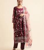 Wine embroidered organza pakistani salwar suit