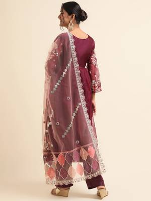 Wine embroidered organza pakistani salwar suit 2