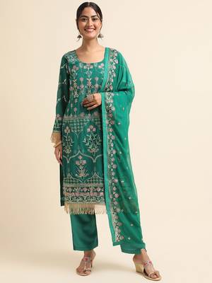 Green embroidered faux georgette pakistani salwar suit 1