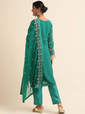 Green embroidered faux georgette pakistani salwar suit 2