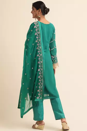 Green embroidered faux georgette pakistani salwar suit