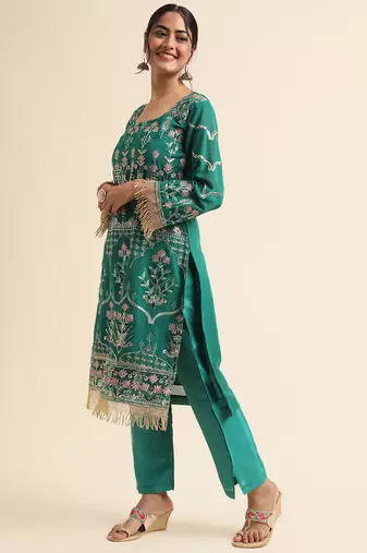 Green embroidered faux georgette pakistani salwar suit