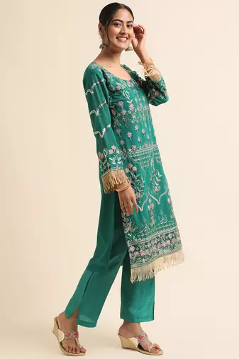Green embroidered faux georgette pakistani salwar suit