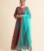 Green embroidered net anarkali salwar suit