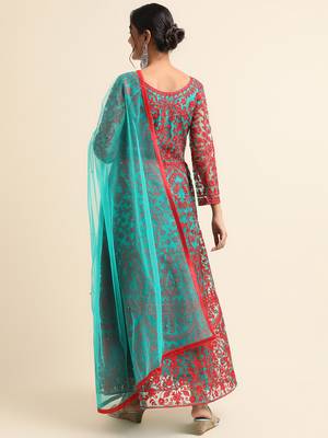 Green embroidered net anarkali salwar suit 2