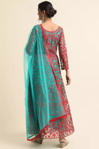 Green embroidered net anarkali salwar suit