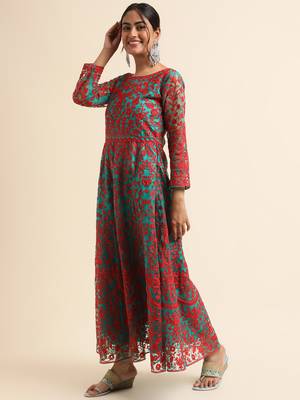 Green embroidered net anarkali salwar suit 3