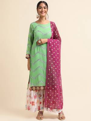 Green embroidered faux georgette sharara salwar kameez 1