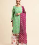 Green embroidered faux georgette sharara salwar kameez