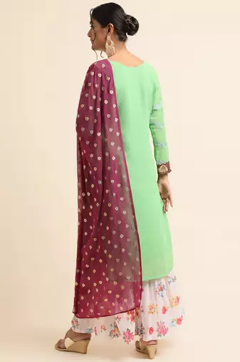 Green embroidered faux georgette sharara salwar kameez