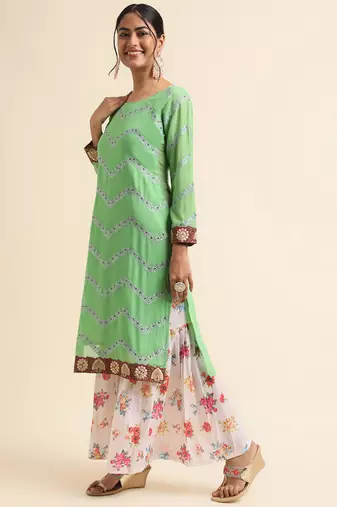Green embroidered faux georgette sharara salwar kameez