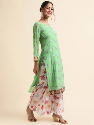 Green embroidered faux georgette sharara salwar kameez 4