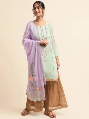 Green embroidered faux georgette palazzo salwar suit 1