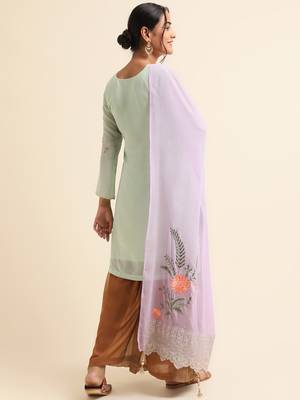 Green embroidered faux georgette palazzo salwar suit 2