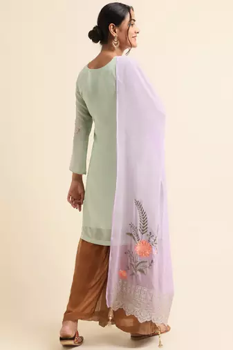 Green embroidered faux georgette palazzo salwar suit