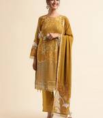 Mustard embroidered faux georgette pakistani salwar suit