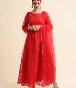 Red embroidered net pakistani salwar suit