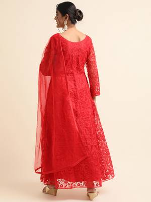 Red embroidered net pakistani salwar suit 2