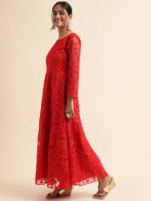 Red embroidered net pakistani salwar suit 3