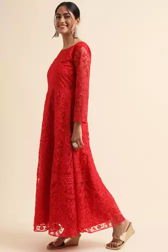 Red embroidered net pakistani salwar suit