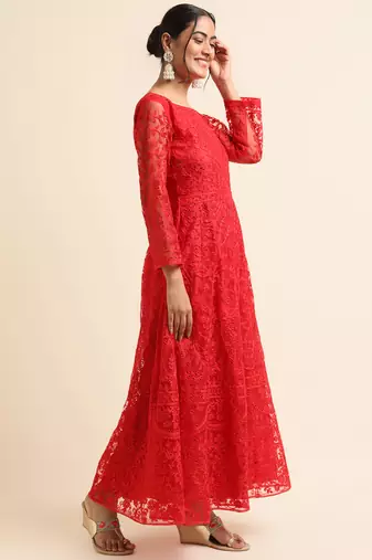 Red embroidered net pakistani salwar suit