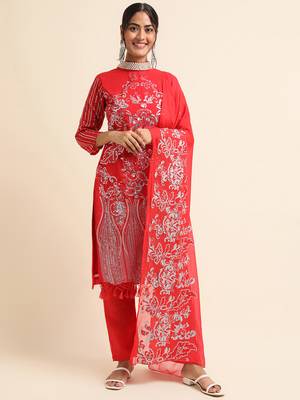 Red embroidered faux georgette pakistani salwar suit 1