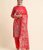 Red embroidered faux georgette pakistani salwar suit