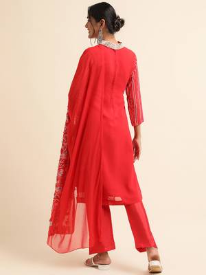 Red embroidered faux georgette pakistani salwar suit 2