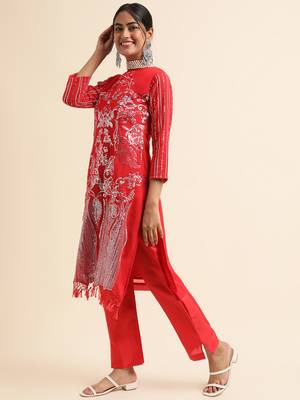 Red embroidered faux georgette pakistani salwar suit 3