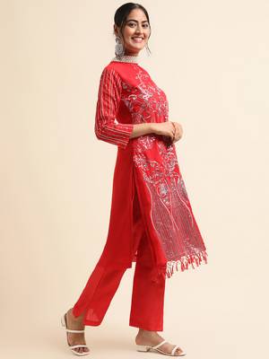 Red embroidered faux georgette pakistani salwar suit 4