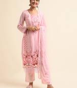 Baby pink embroidered faux georgette pakistani salwar suit